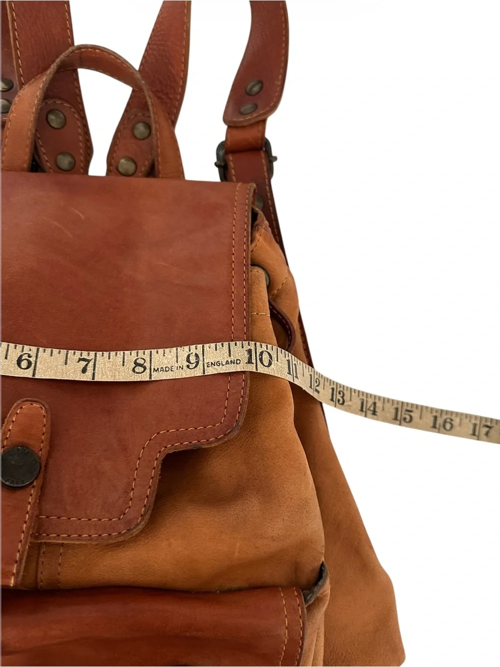 Frye Tracy Two Tone Washed Leather Studded Backpack Cognac Tan